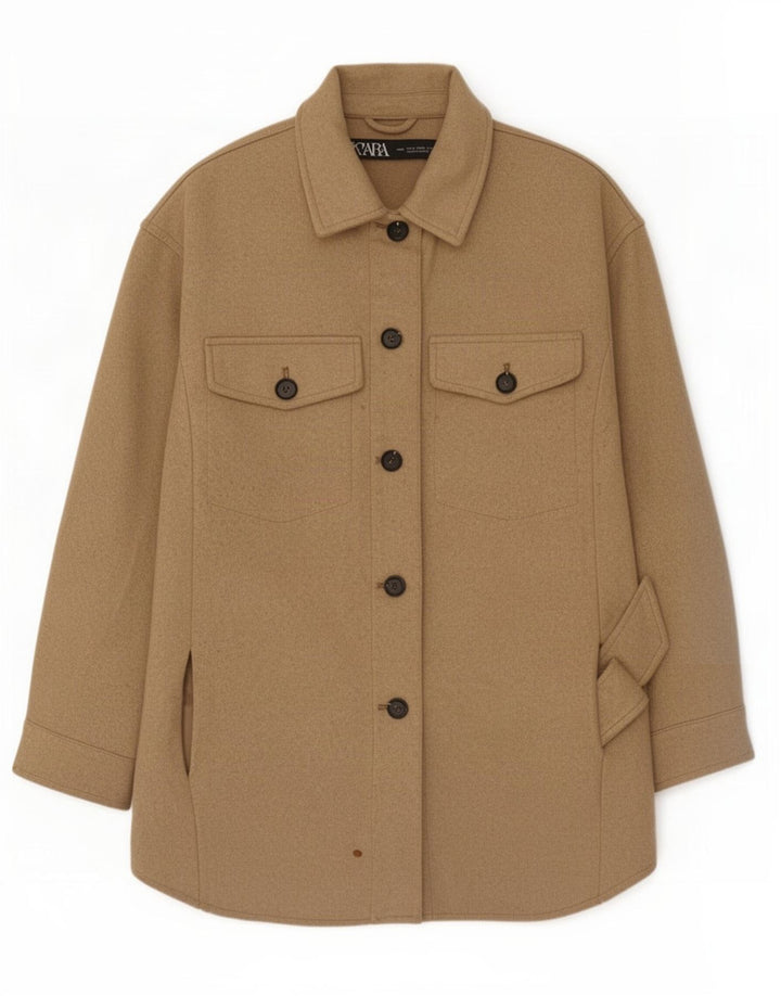 Zara Damen Übergroße Utility-Jacke UK 10 Small Beige Polyester