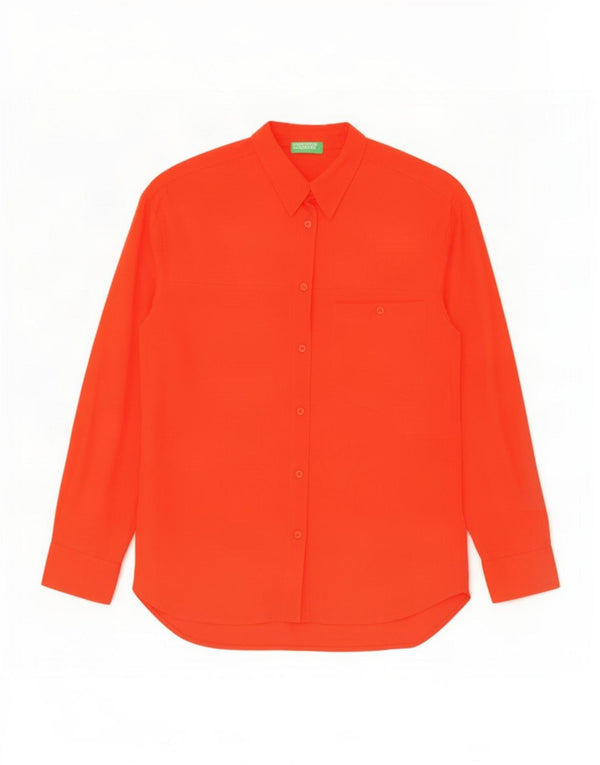 Benetton Damen-Hemdbluse UK 14 Mittelrote Viskose