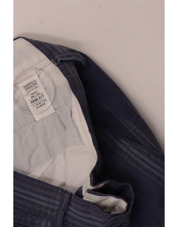 Marks & Spencer Herren-Chinoshorts, Größe L, W34, blau kariert, Baumwolle