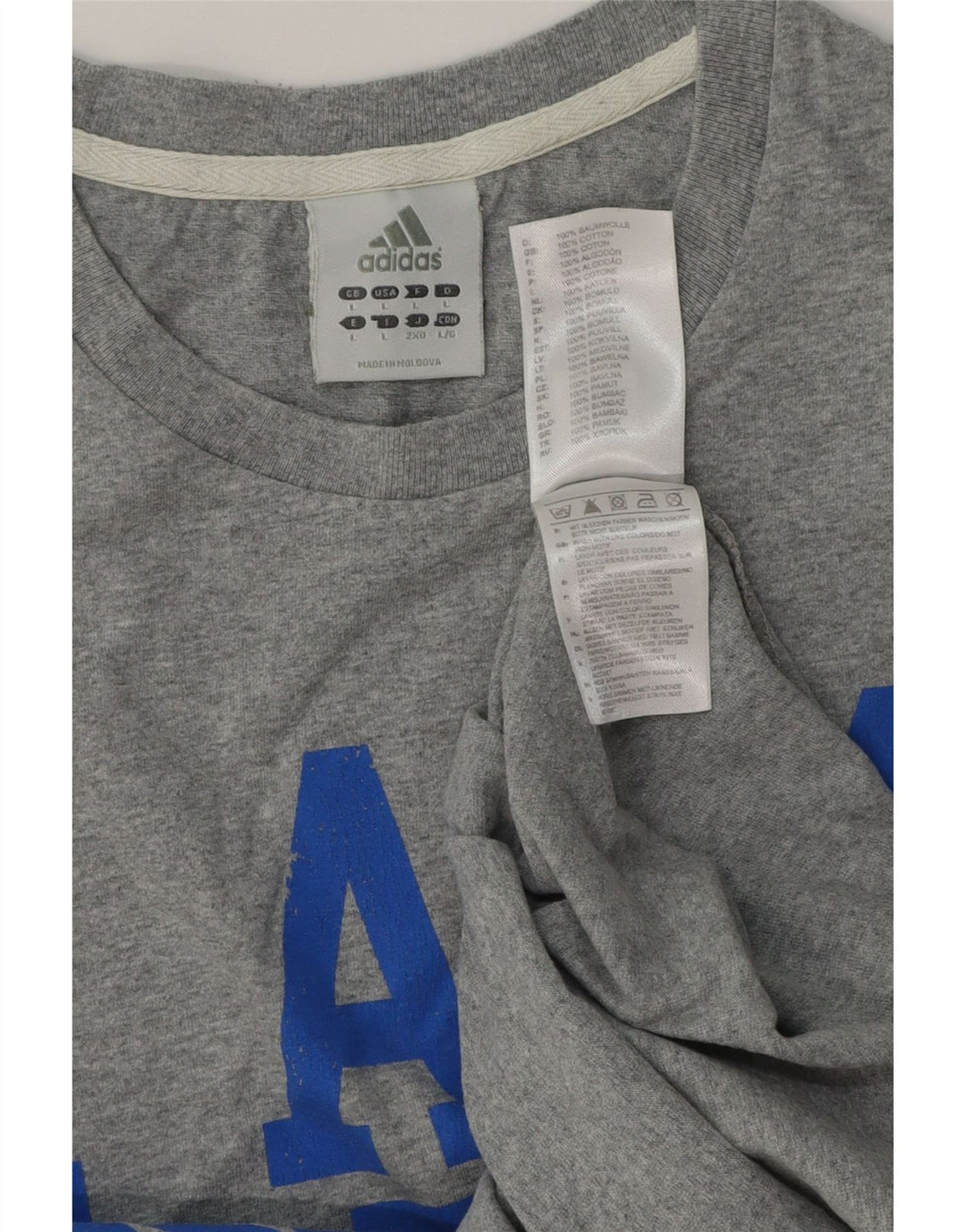 ADIDAS Herren Grafik T-Shirt Top Große graue Baumwolle