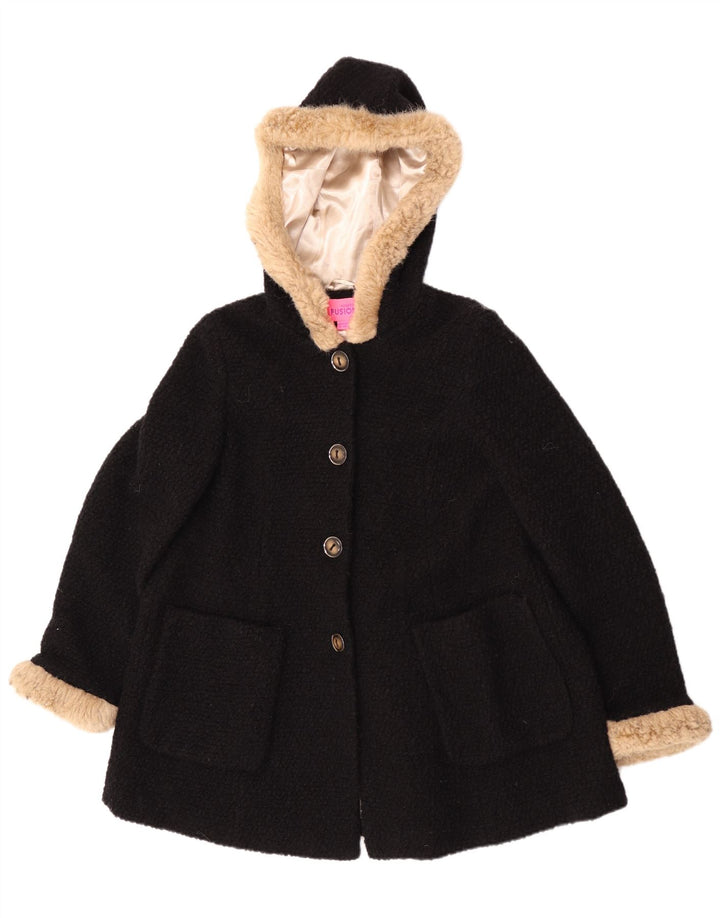 Monsoon Damen-Mantel mit Kapuze, UK 16, Größe L, schwarze Wolle