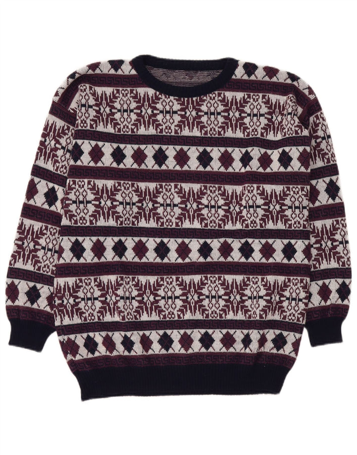 VINTAGE Herren-Pullover mit Rundhalsausschnitt, UK 40, mittleres Burgunderrot, Fair Isle