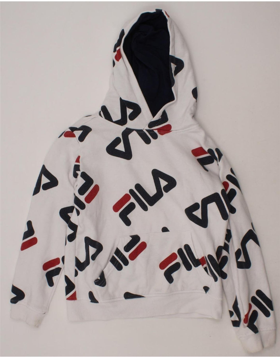 FILA Boys Graphic Hoodie Jumper 7-8 Years Medium White Cotton Vintage Fila and Second-Hand Fila from Messina Hembry 