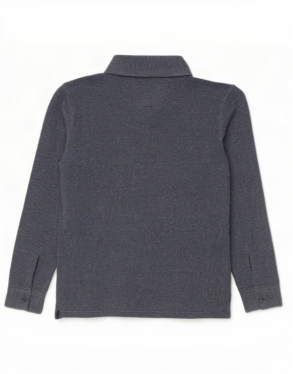 Massimo Dutti Herren-Poloshirt mit legerer Passform, langärmelig, groß, marineblau, Baumwolle