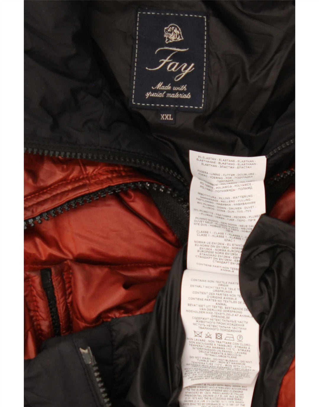 Fay Wattierte Herrenjacke mit Kapuze, UK 44 2XL, rotes Colourblock-Polyamid