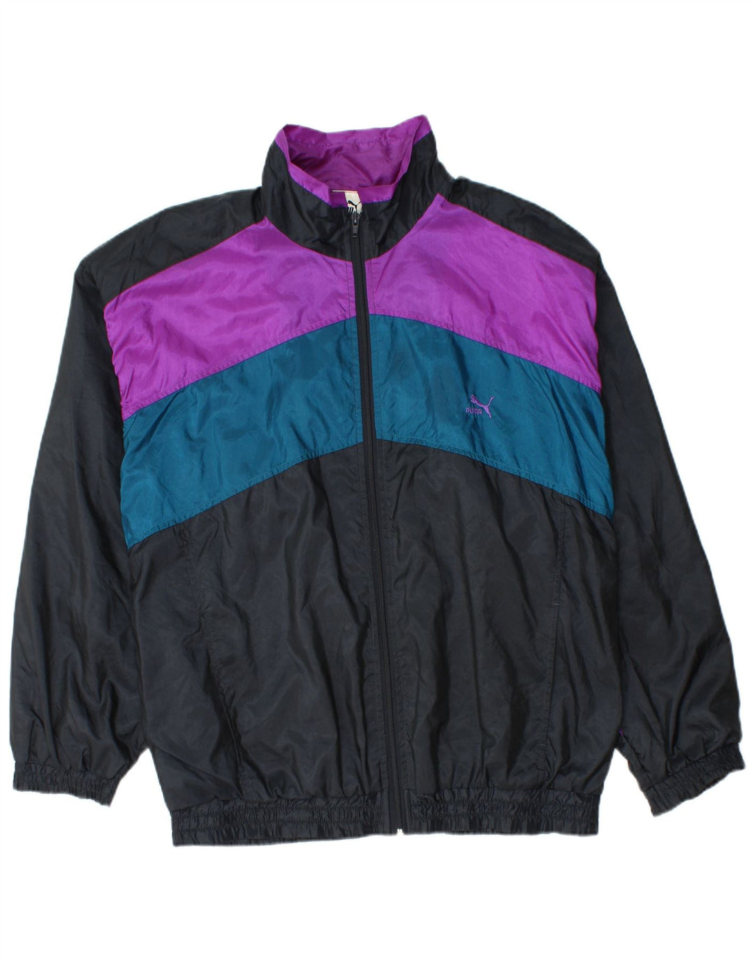 Puma Herren-Trainingsanzug-Oberteil, übergroß, Jacke, Mittelschwarz, Colourblock-Polyamid