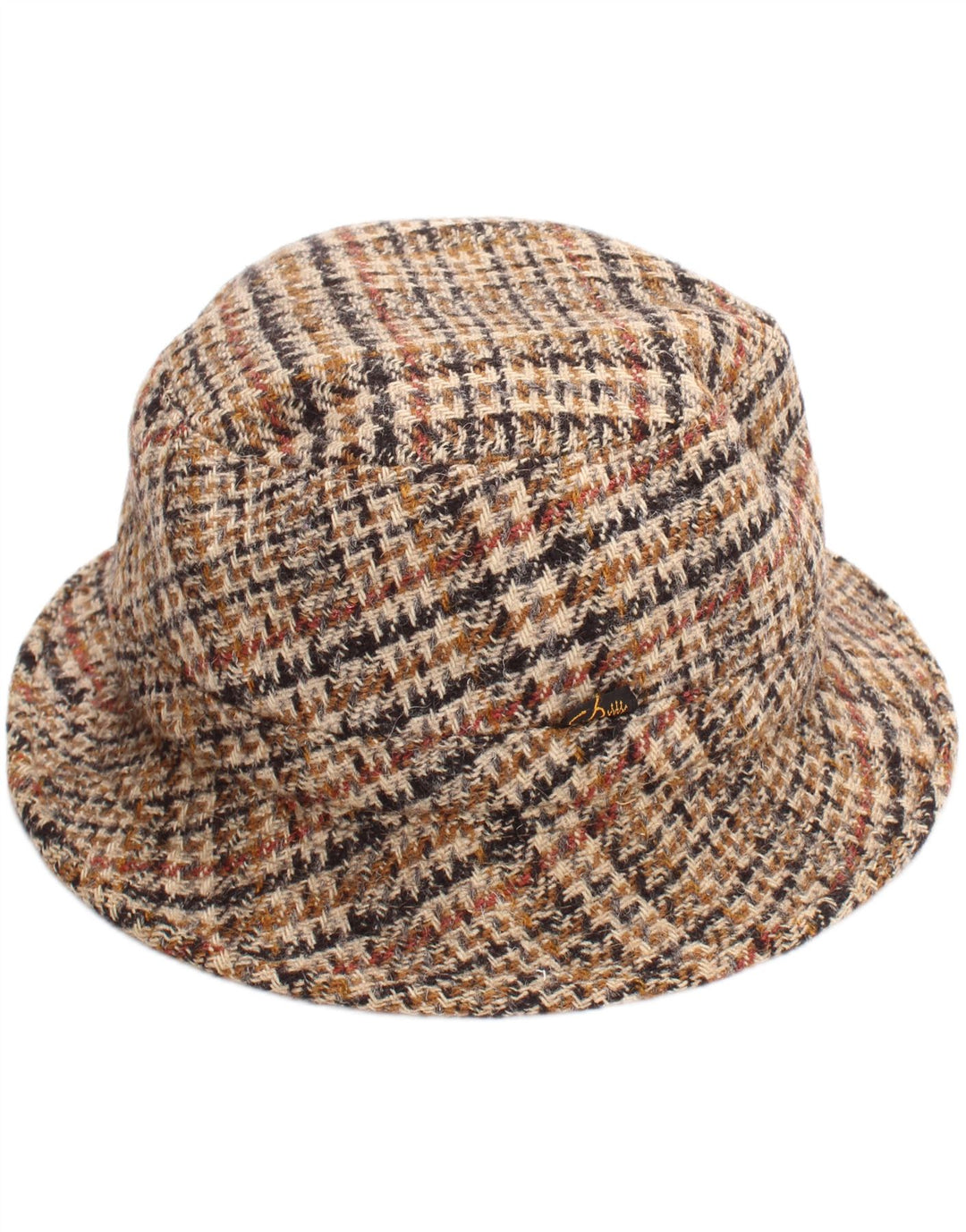 Vintage Herren Fischerhut, groß, beige, Hahnentrittmuster, klassisch