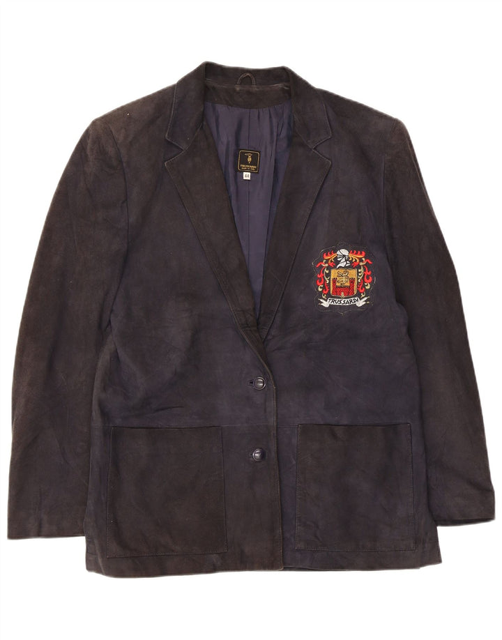 Trussardi Damen-Blazer aus Wildleder mit 2 Knöpfen, Größe IT 44, mittleres Marineblau