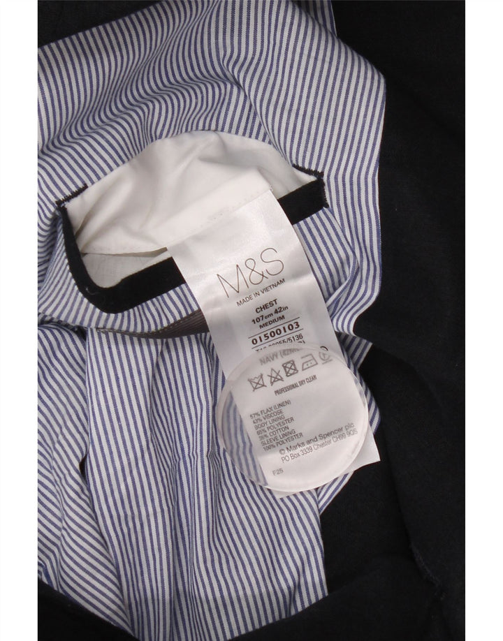 MARKS & SPENCER Herren-Blazerjacke mit 2 Knöpfen, Gr. 42, groß, marineblaues Leinen