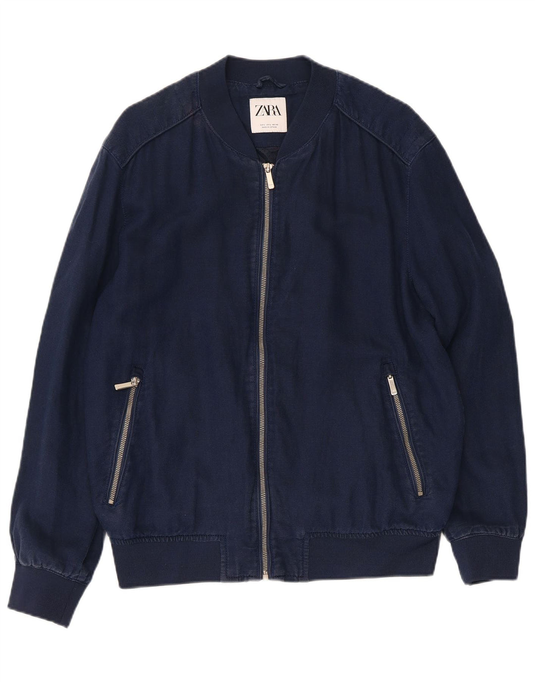 ZARA Herren Bomberjacke UK 40 Large Marineblau Polyester