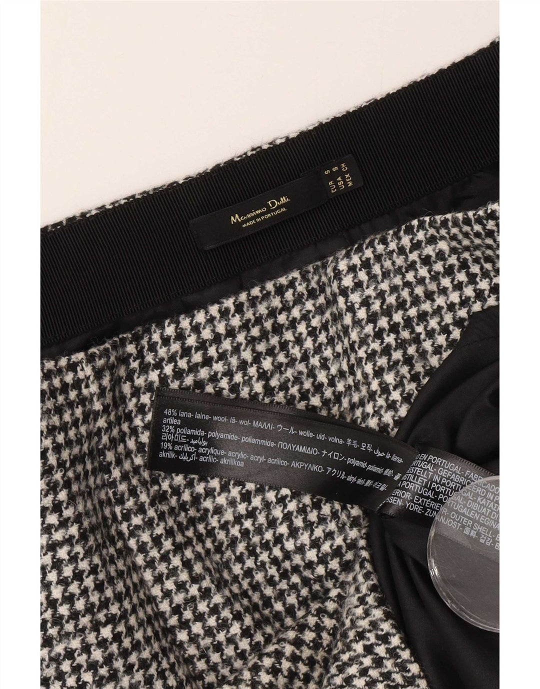 Massimo Dutti Damen Minirock Small W26 Schwarze Hahnentrittwolle