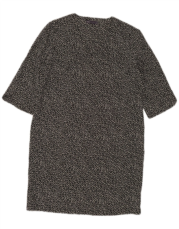 MARKS & SPENCER Damen Etuikleid UK 14 Großes schwarzes geometrisches Polyester
