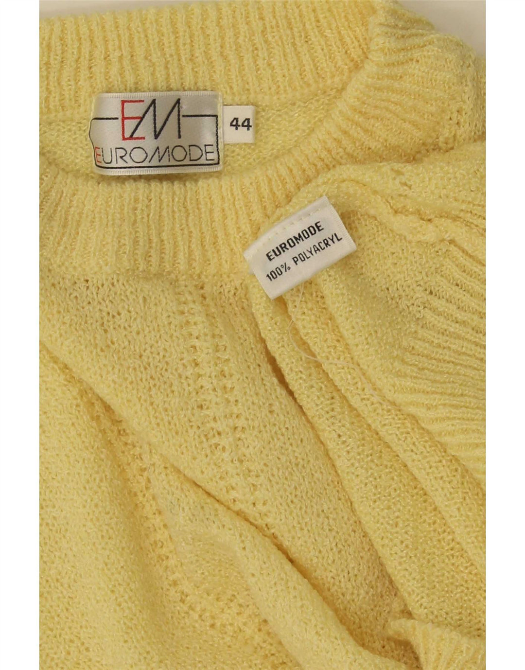 Euro Mode Damen-Pullover mit kurzen Ärmeln und Rundhalsausschnitt, Größe 44, Mittelgelb
