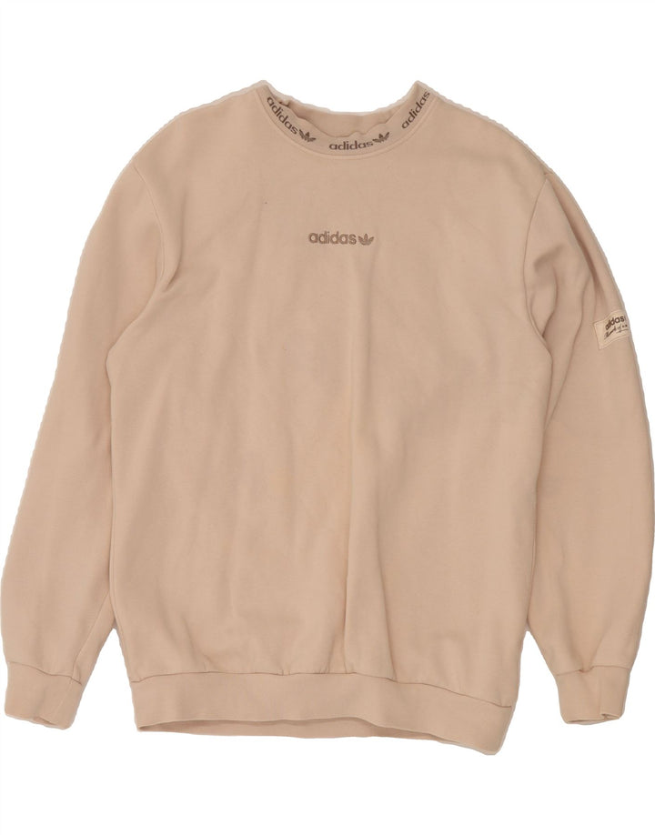 ADIDAS Mens Graphic Sweatshirt Jumper Small Beige Cotton Vintage Adidas and Second-Hand Adidas from Messina Hembry 