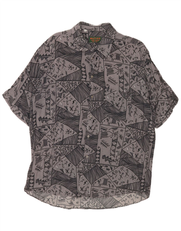 Vintage Herren Kurzarmshirt XL Grau Geometrisch