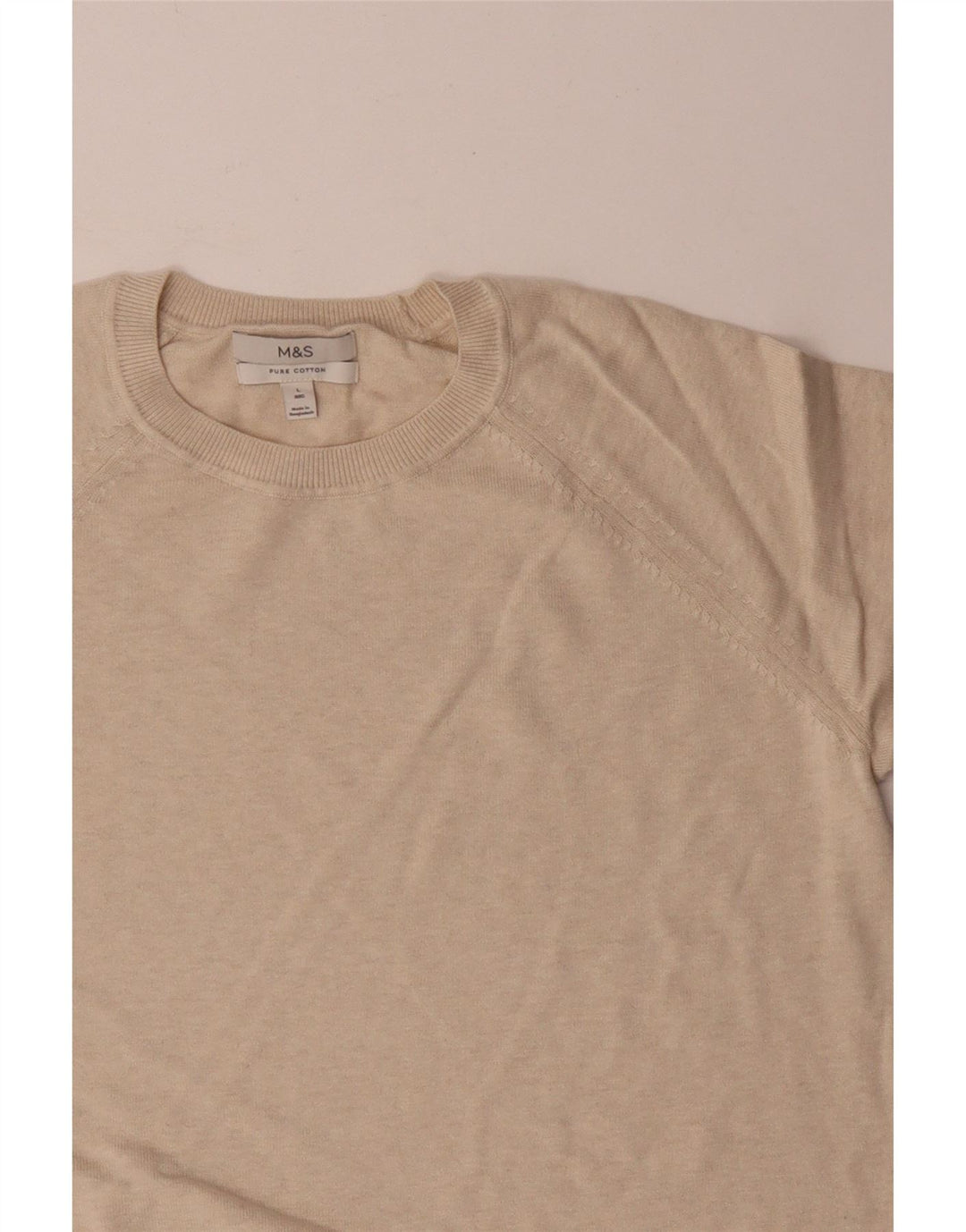 Marks & Spencer Herren-Pullover mit Rundhalsausschnitt, Größe L, beige, Baumwolle