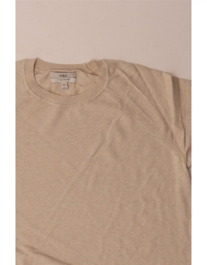 Marks & Spencer Herren-Pullover mit Rundhalsausschnitt, Größe L, beige, Baumwolle