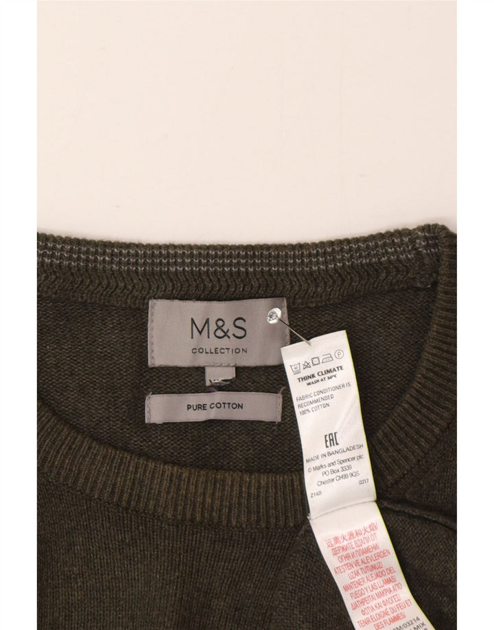 Marks & Spencer Herren-Pullover mit Rundhalsausschnitt, 2XL, grüne Baumwolle