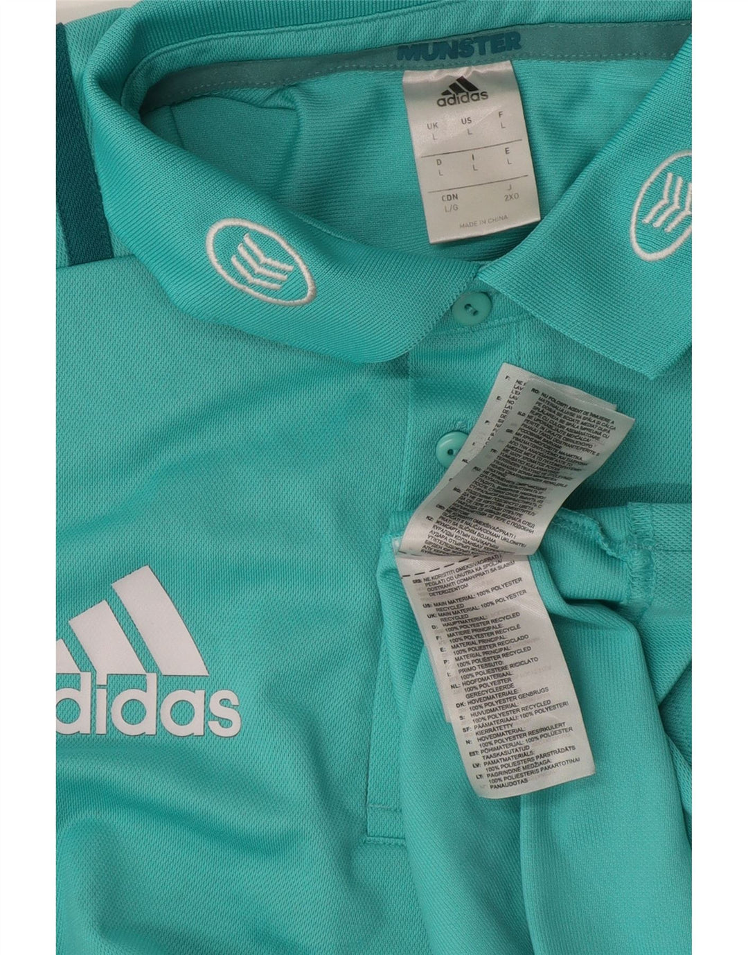 Adidas Herren Munster Rugby Grafik-Poloshirt, großes blaues Polyester