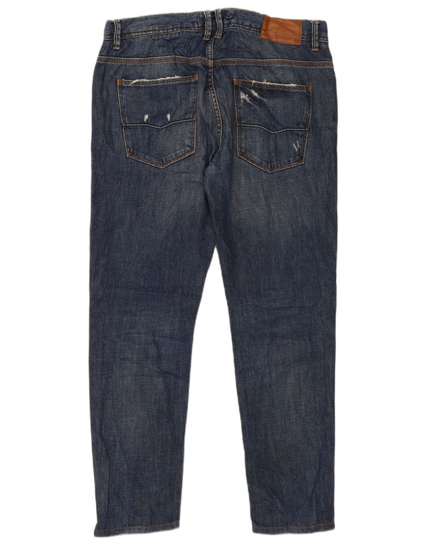 Zara Herren Distressed Straight Jeans EU 44 Large W34 L29 Marineblau