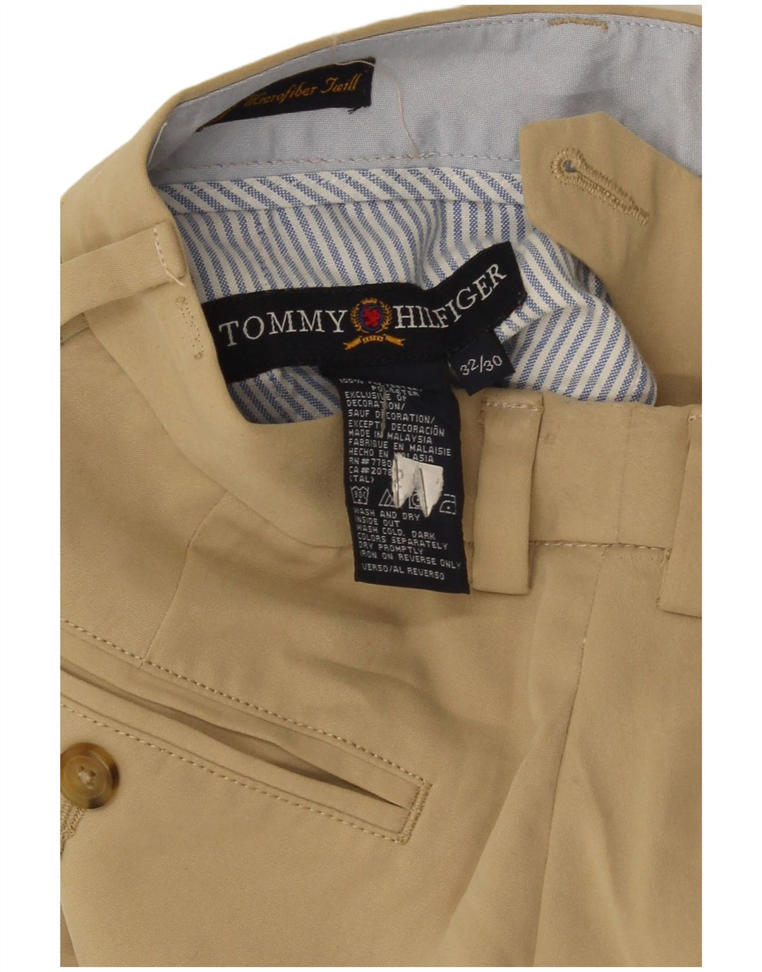 Tommy Hilfiger Slim Chino-Hose für Herren, W32, L30, beige, Polyester