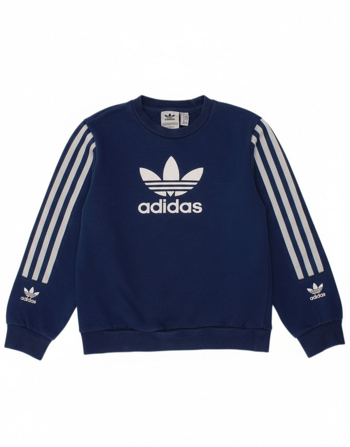 ADIDAS Boys Graphic Sweatshirt Jumper 7-8 Years Navy Blue Cotton