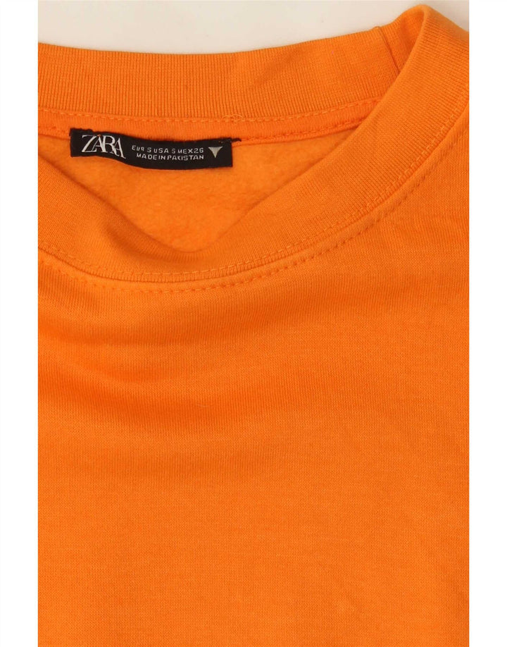 Zara Damen Crop Oversized Sweatshirt Pullover UK 10 Small Orange Polyester