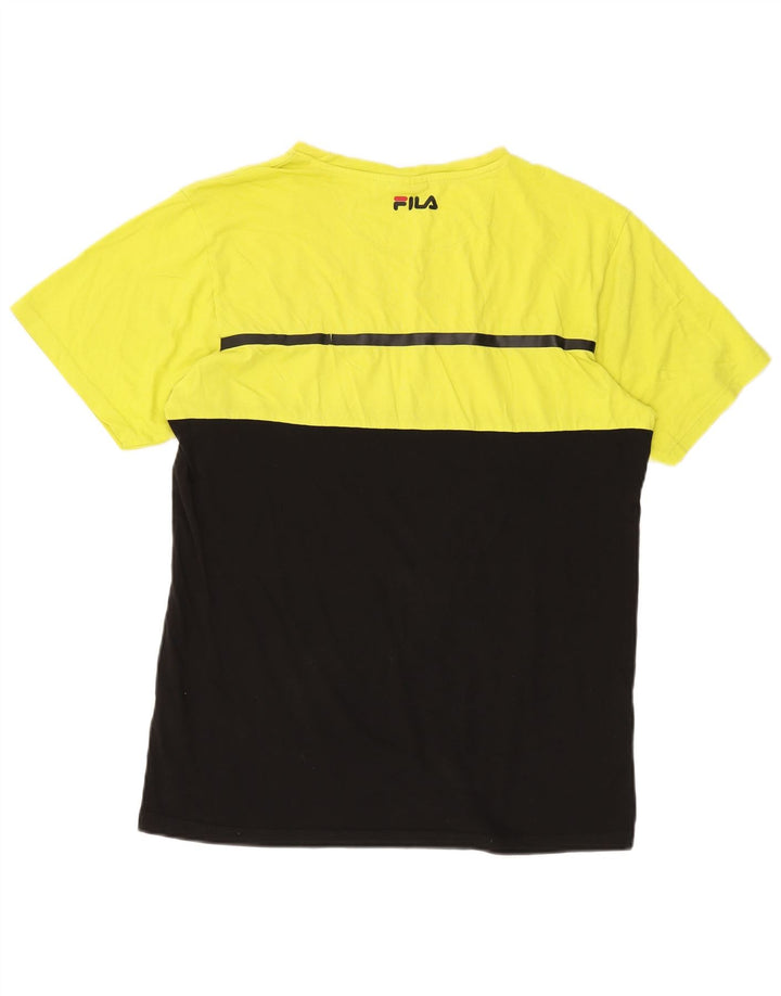 FILA Herren-Grafik-T-Shirt-Oberteil XL aus schwarzer Colourblock-Baumwolle