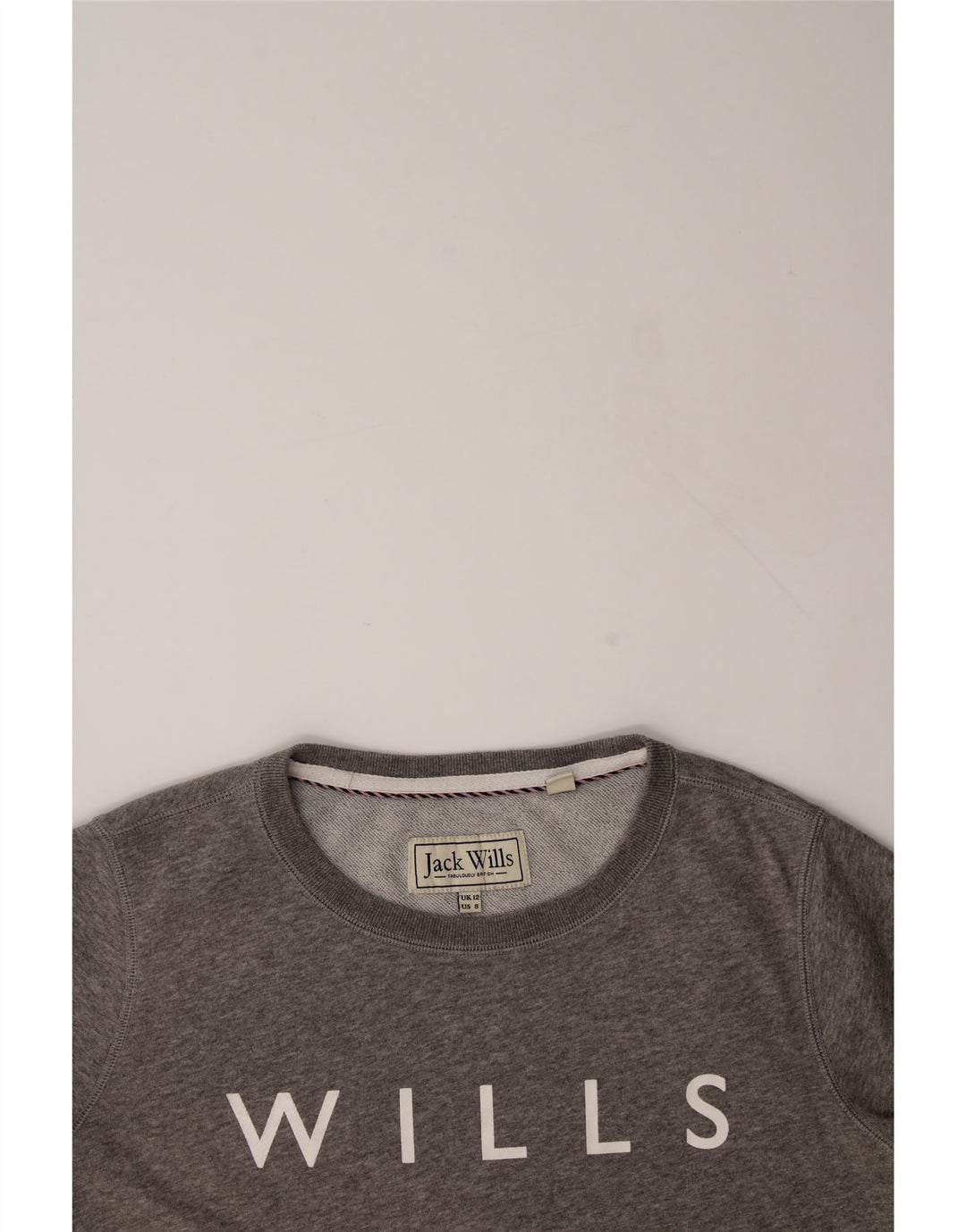 JACK WILLS Womens Graphic Sweatshirt Jumper UK 12 Medium Grey Cotton Vintage Jack Wills and Second-Hand Jack Wills from Messina Hembry 