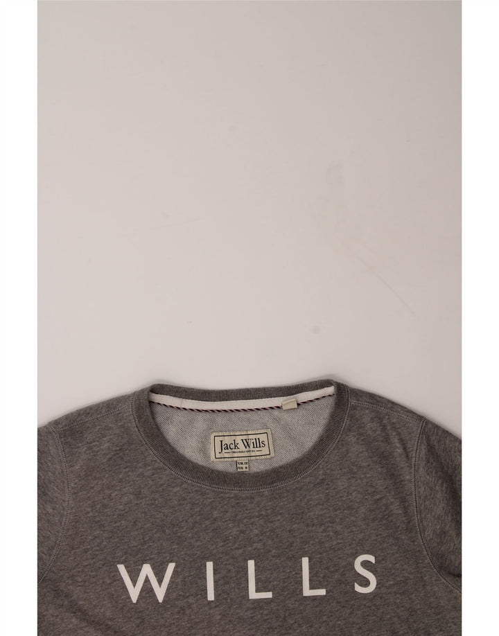JACK WILLS Womens Graphic Sweatshirt Jumper UK 12 Medium Grey Cotton Vintage Jack Wills and Second-Hand Jack Wills from Messina Hembry 
