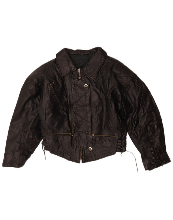 Vintage Damen Crop Lederjacke UK 16 Large Schwarz