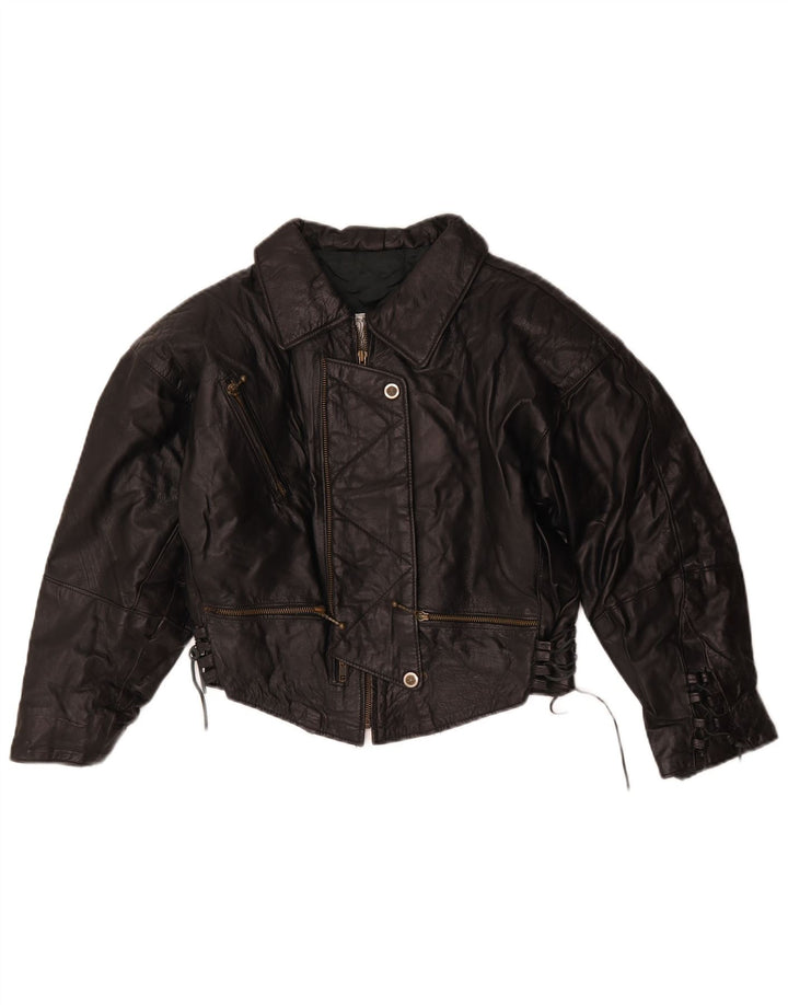 Vintage Damen Crop Lederjacke UK 16 Large Schwarz