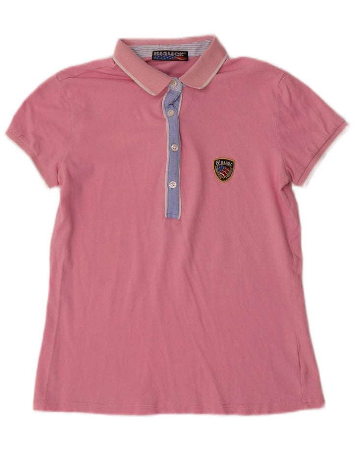 Blauer Damen Poloshirt UK 12 Mittelrosa