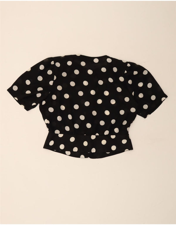 VINTAGE Damen Kurzarm-Hemdbluse UK 16 Large Black Polka Dot