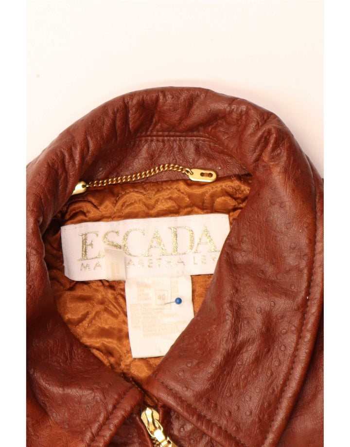 Escada Womens by Margaretha Ley Loose Fit Ledermantel EU 40 Mittelbraun