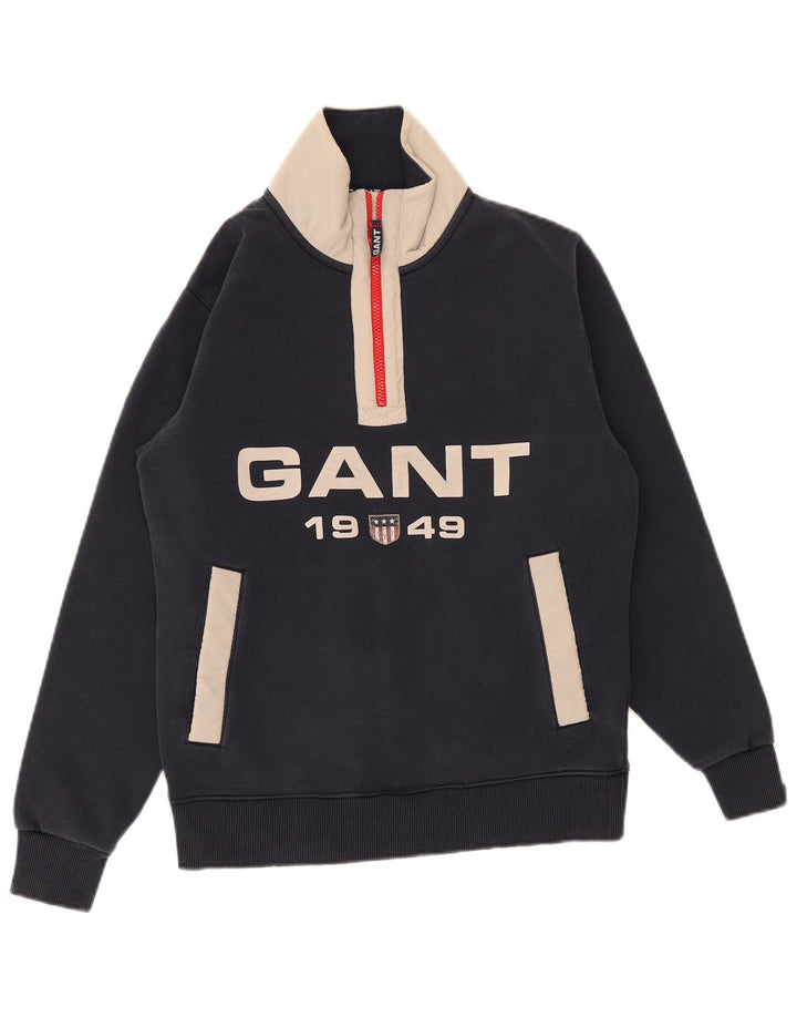 Gant Herren-Sweatshirt mit grafischem Reißverschluss und Rundhalsausschnitt, Größe S, Marineblau, Farbblock