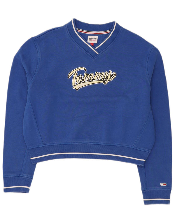 Tommy Hilfiger Damen-Sweatshirt mit übergroßem Grafik-Crop-Sweatshirt, Gr. 6, XS, Blau