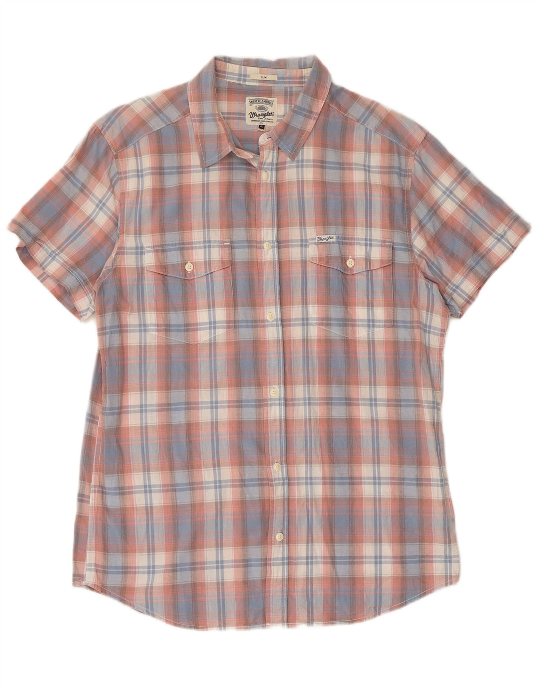 Wrangler Herren-Kurzarm-Slim-Hemd XL, blau kariert, Baumwolle