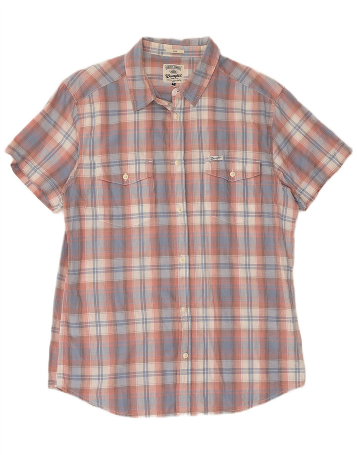 Wrangler Herren-Kurzarm-Slim-Hemd XL, blau kariert, Baumwolle