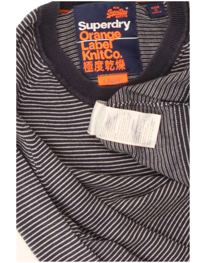 Superdry Herren-Pullover mit Rundhalsausschnitt, groß, marineblau, gestreift, Baumwolle