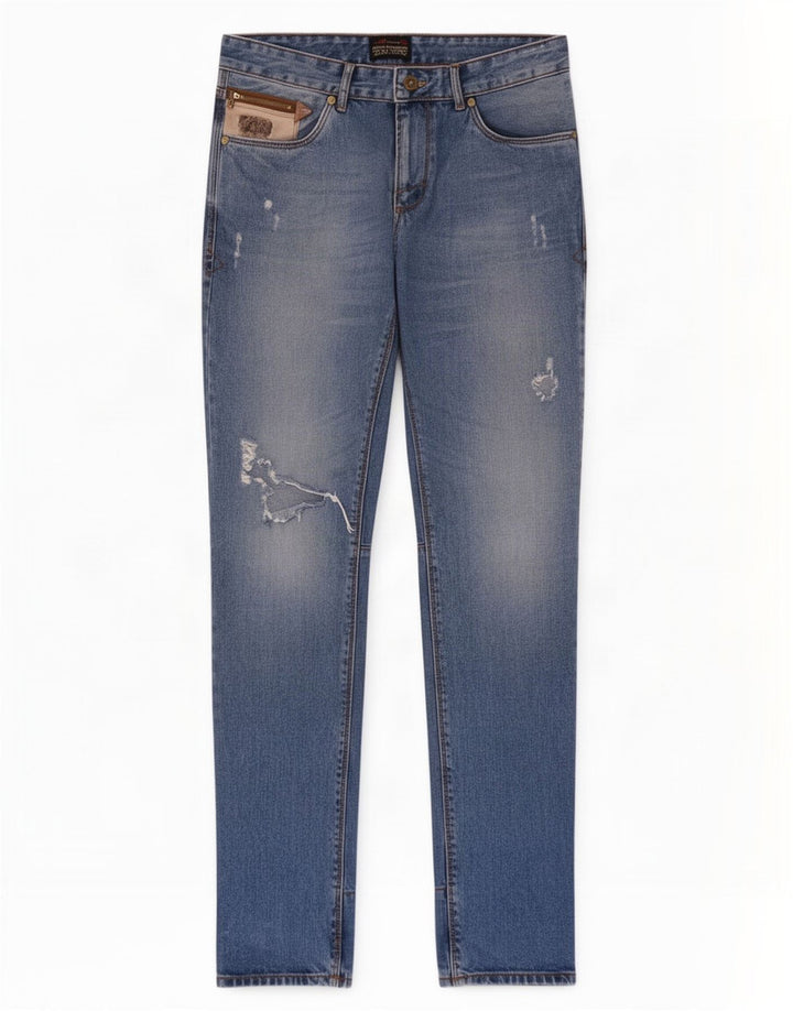 Zara Herren Distressed Slim Jeans EU 44 Groß W34 L32 Blau Polyester