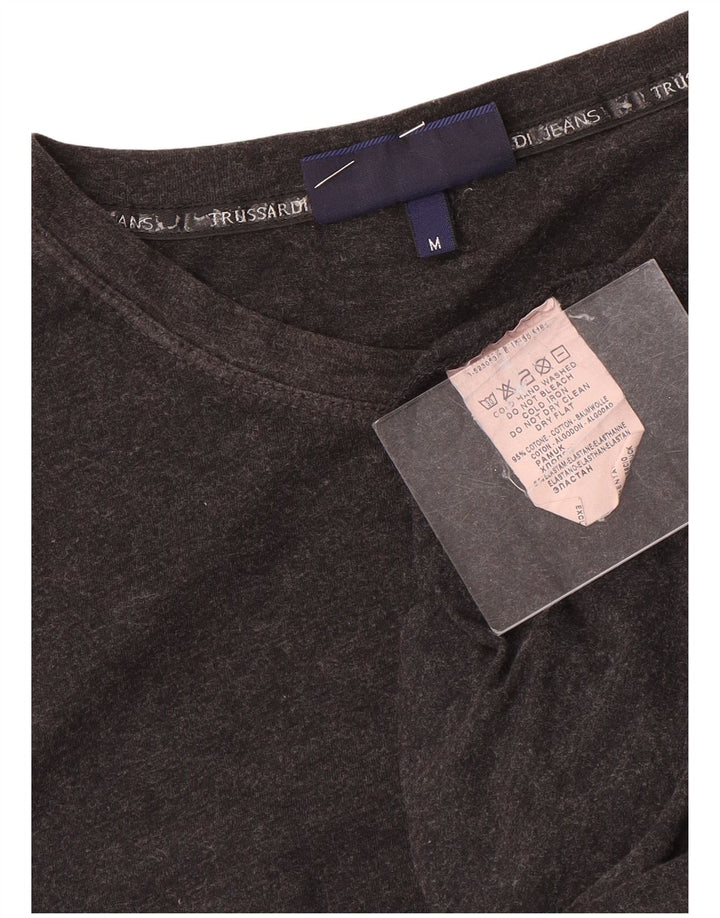 Trussardi Jeans Damen Top Langarm UK 12 Mittelgraue Baumwolle