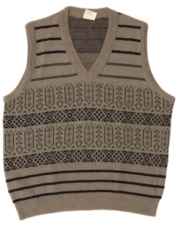 Vintage Herren Weste Tank Top Große graue geometrische Baumwolle
