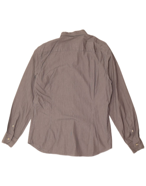 Massimo Dutti Herren Slim Fit Hemd XL Grau Nadelstreifen Baumwolle