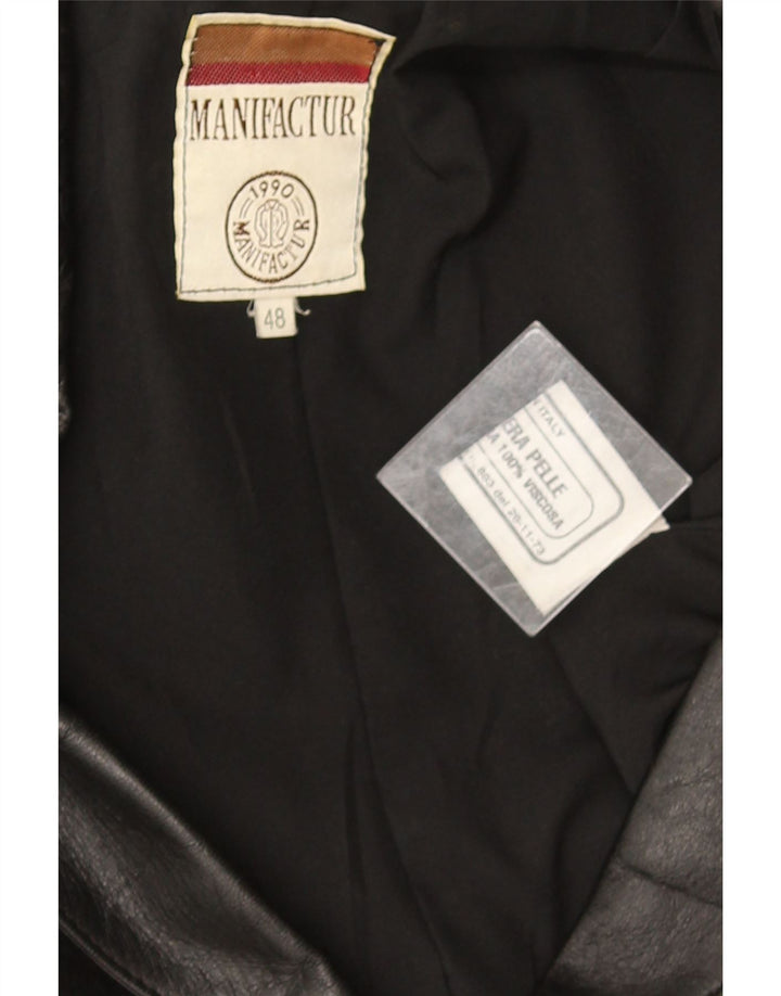 Vintage Herren Leder 3 Knopf Blazer Jacke IT 48 Mittelschwarzes Leder
