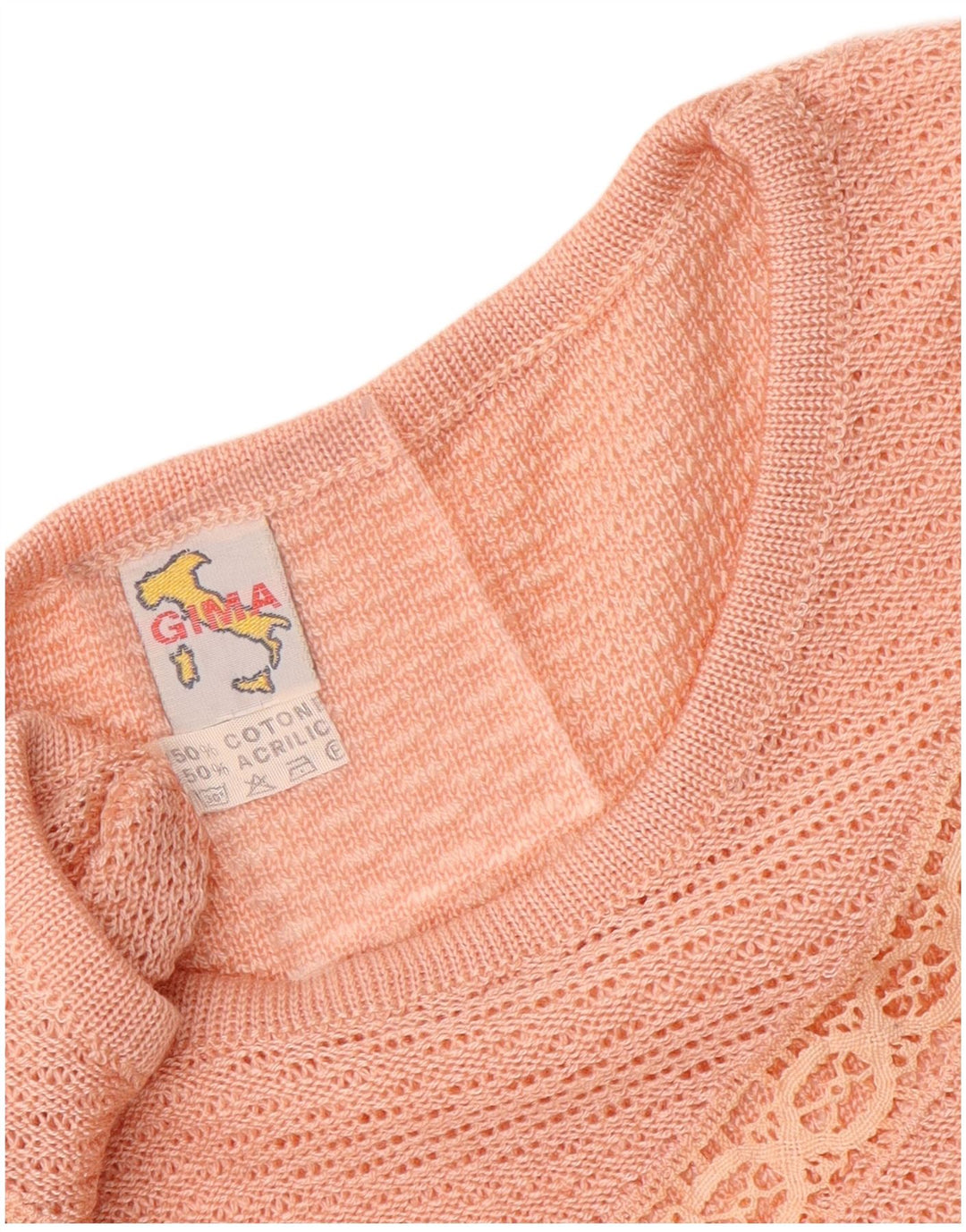 VINTAGE Kurzärmliger Damen-Pullover mit U-Boot-Ausschnitt, Gr. 14, Mittelrosa