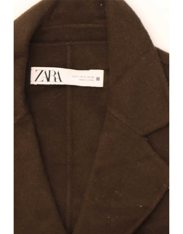 Zara Damen übergroße zweireihige Blazerjacke, UK 10, kleine Khaki-Wolle