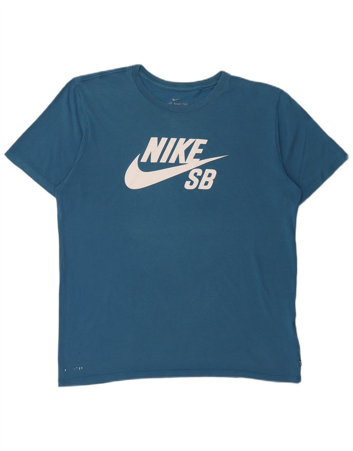 NIKE Herren-T-Shirt mit sportlichem Schnitt und Grafik, Größe L, aus blauer Baumwolle