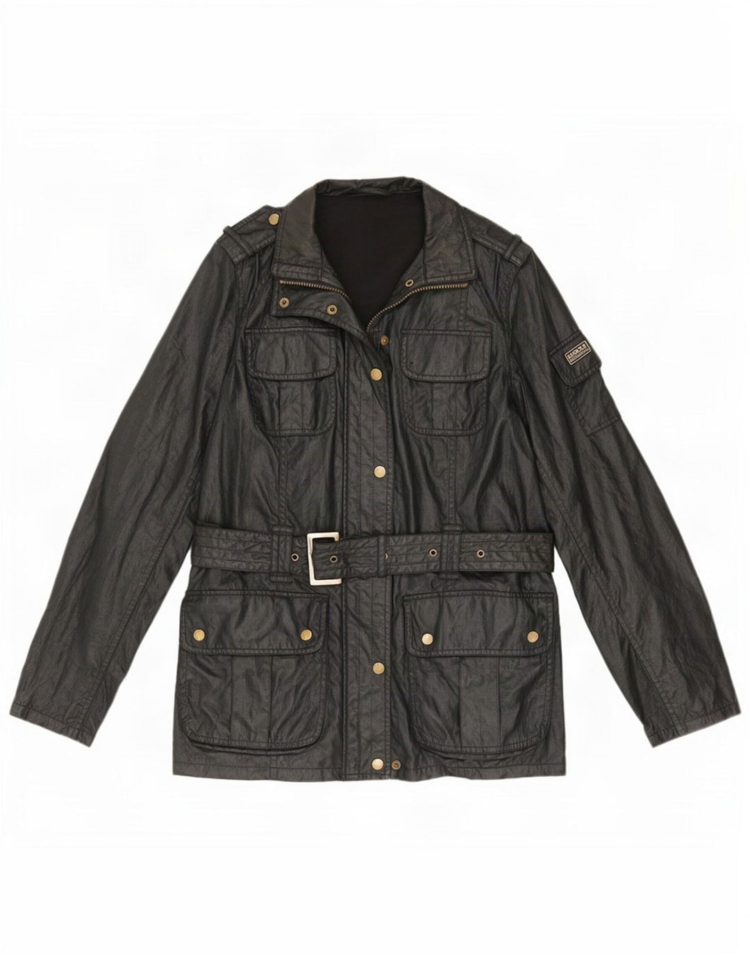 Barbour Damen Militärjacke aus Kunstleder, UK 14, Größe L, Schwarz, Polyester