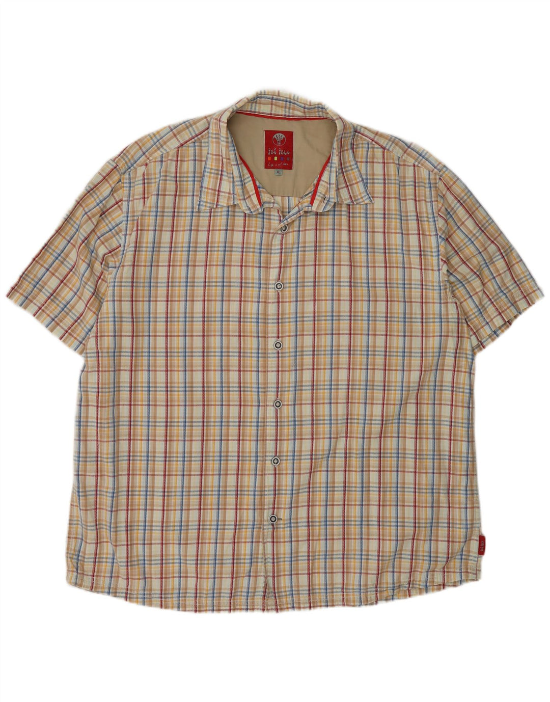 Fat Face Herren Kurzarmhemd XL Beige kariert Baumwolle